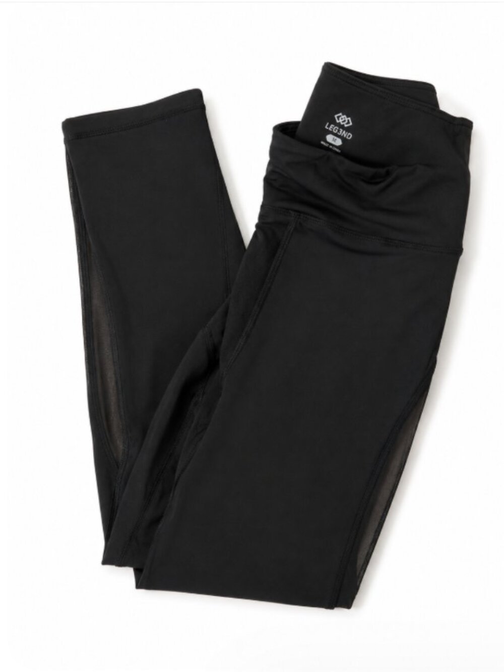 LEG3ND Black High Waist Athletic Leggings Mesh Panel Performance Yoga Pants